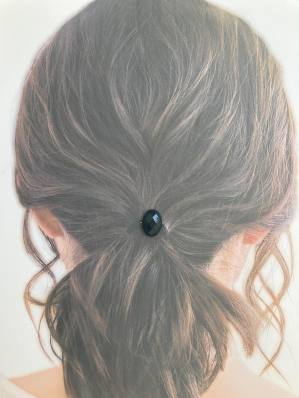 天然石 ブラックオニキスの髪飾り（ヘアゴム） -onyx 8枚目の画像