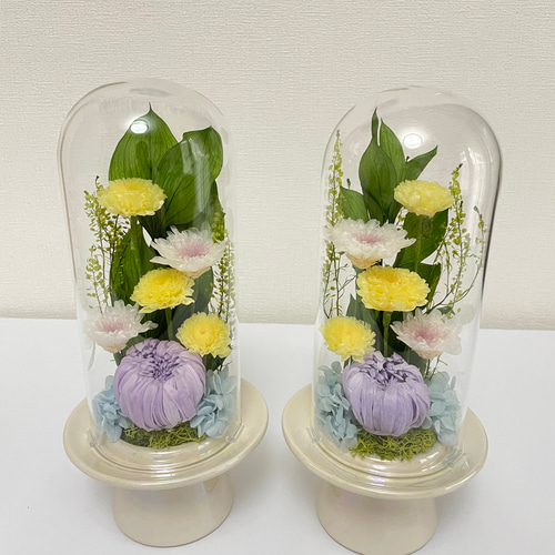 プリザーブドフラワー仏花一基 ガラスドーム入り大サイズ ライラック
