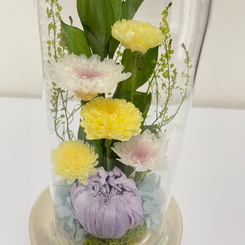 プリザーブドフラワー仏花一基 ガラスドーム入り大サイズ ライラック