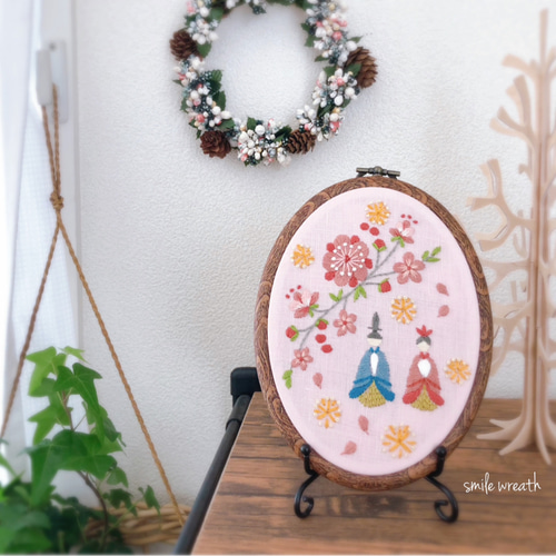 ひな祭り 刺繍アート 木製フレーム付き 紙刺繍アート「おひなさま」フレームセット / ひな祭り お雛様