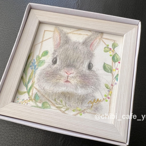 原画・フレーム付】かわいいうさぎさん 色鉛筆画 イラスト イラスト