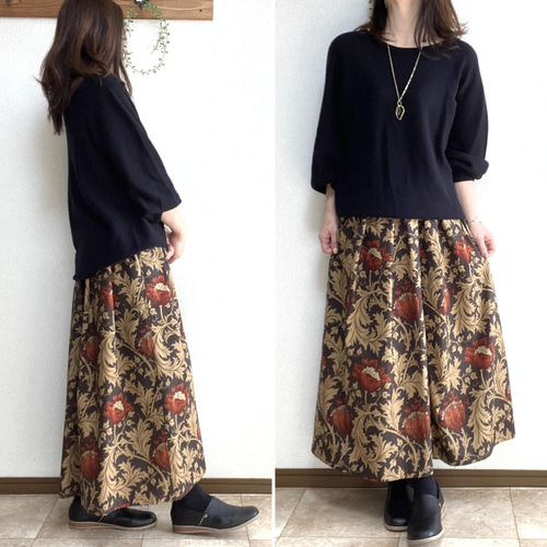 再販8 ウィリアムモリス Anemone （レッドフラワー）ロングスカート