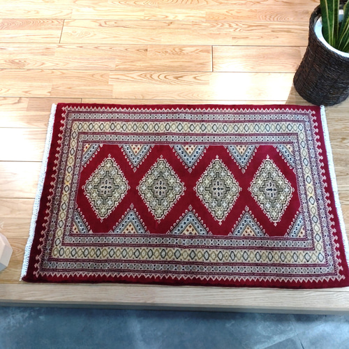 新品】手織り ペルシャ絨毯 パキスタン ラグ 赤 red 玄関マット シルク