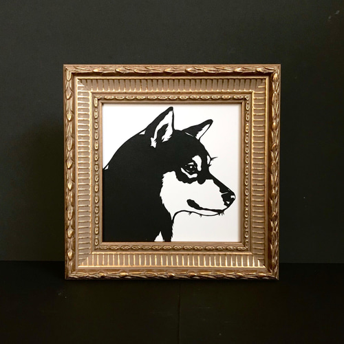 遠くを見つめる黒柴犬 〈ミニ額縁付き作品〉 切り絵 megane041 通販