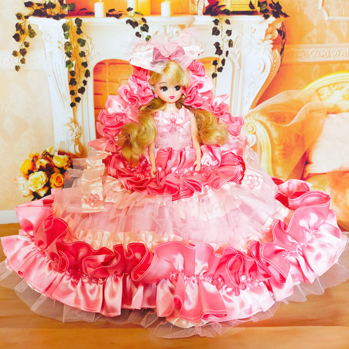 リカちゃんサイズ 服 花柄ピンクマキシドレス HINAKO様専用 オーダーメイドドレス リカちゃん ピンク ドレス