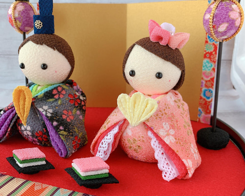 SOLD】現代風 おひなさま ひな人形 ちりめん 桃の節句 つまみ細工