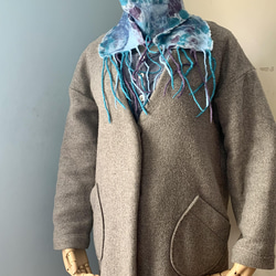 毛糸と羊毛のマーブルマフラー（ジェイド＆モーブパープル） 4枚目の画像