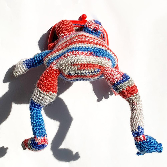 【カエル がま口 】かぎ針編みのカエル レッド 6枚目の画像