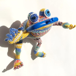 【カエル がま口 】かぎ針編みのカエル ブルー 4枚目の画像