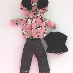 【送料無料】パンダくんカジュアルコーデ(ピンク) オビツ11  オビツ オリジナル ハンドメイド ドール 3枚目の画像