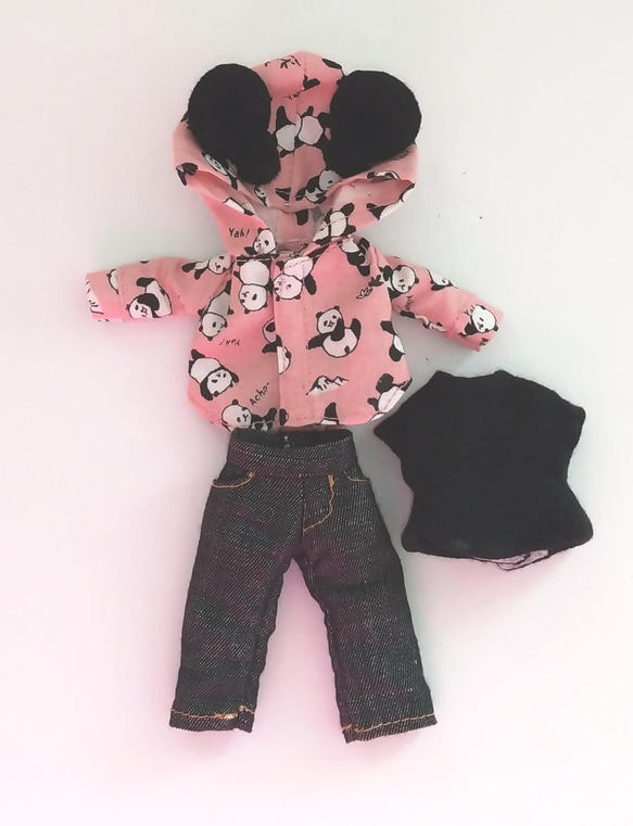 【送料無料】パンダくんカジュアルコーデ(ピンク) オビツ11  オビツ オリジナル ハンドメイド ドール 3枚目の画像