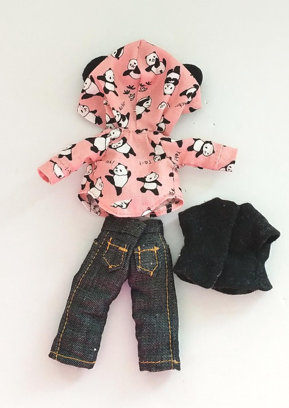 【送料無料】パンダくんカジュアルコーデ(ピンク) オビツ11  オビツ オリジナル ハンドメイド ドール 4枚目の画像