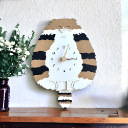 スコティッシュ・フォールド＊ブラウンの時計 木製 振り子時計 掛け時計 1枚目の画像