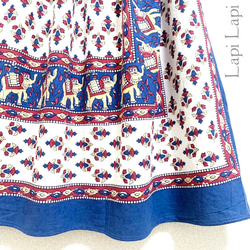インド綿ギャザースカート 花柄ブルー 2枚目の画像