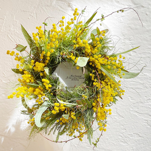 ミランドールとユーカリのナチュラルリース＊ドライフラワーリース