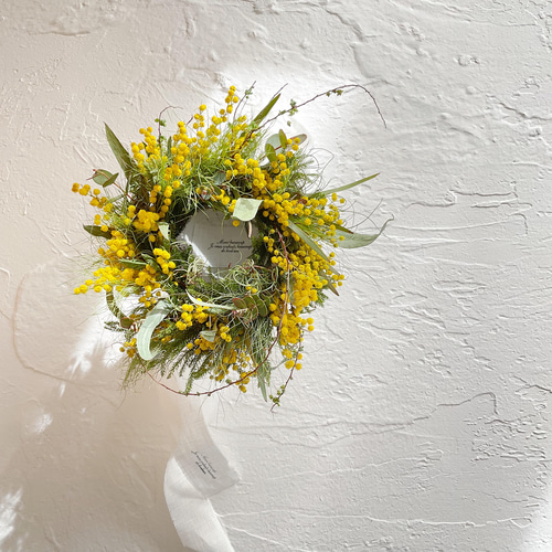 ミモザとユーカリのナチュラルリース ドライフラワー ミランドール  