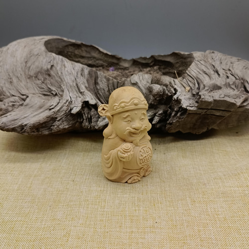 置物 Q版 財神 財神爺 ミニ 彫刻 柘植 木細工 高級天然ツゲ木彫り 彫刻