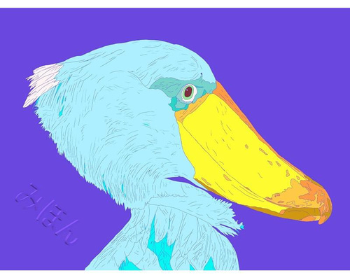 スプレーアート作品「不動の鳥　ハシビロコウ」 hashibiro face#3』 motif：ハシビロコウ Size: P15_652x500