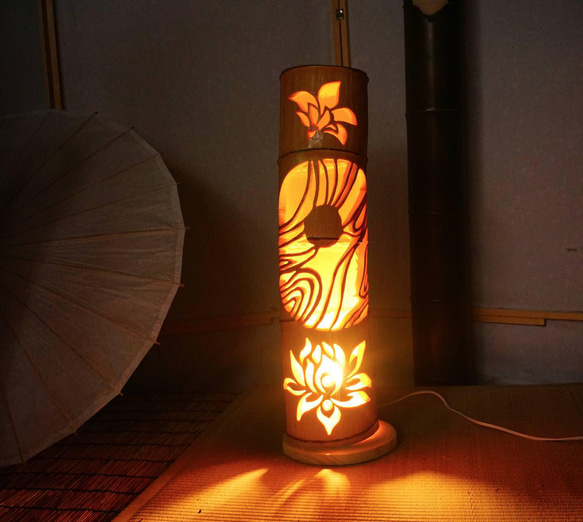 竹灯籠　〜〜アートランプ〜〜 竹灯篭竹アート灯クロス スタンドライト・テーブルランプ 灯家