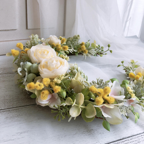 お月さまリース20cm《アーティフィシャルフラワー》 リース 花maru  