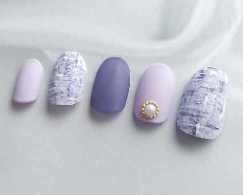 No.30 ツイードネイル ジェルネイル 紫 ラベンダー ツイード 冬 春