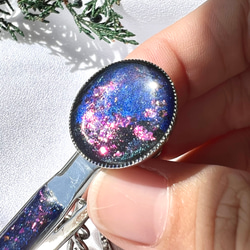 【再販】キークリップ　キーホルダー　レジン　星空　シルバー　 9枚目の画像