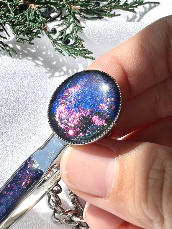 【再販】キークリップ　キーホルダー　レジン　星空　シルバー　 9枚目の画像