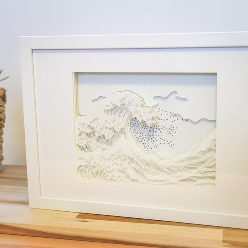 3Dペーパーアート 「葛飾北斎 「富嶽三十六景 神奈川沖浪裏」切り絵
