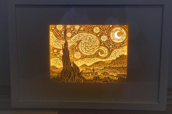 3Dペーパーアート 星月夜 フィンセント・ファン・ゴッホ　切り絵 3枚目の画像