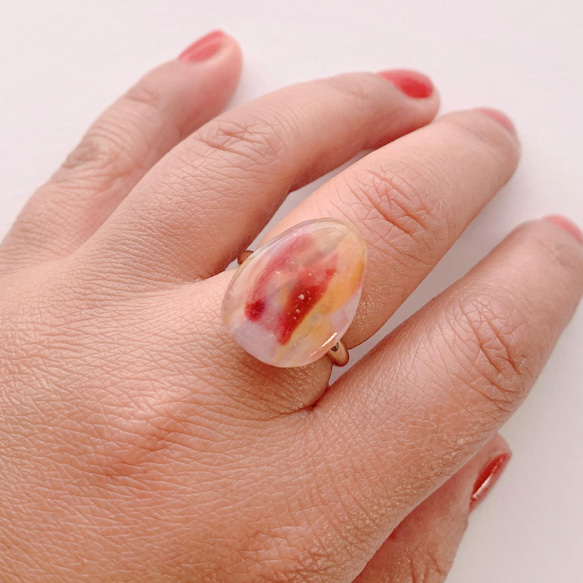 多角形ペイントリング　【Passion】　プラバン　レジン　アクリル　ワインレッド　オーバル型 5枚目の画像