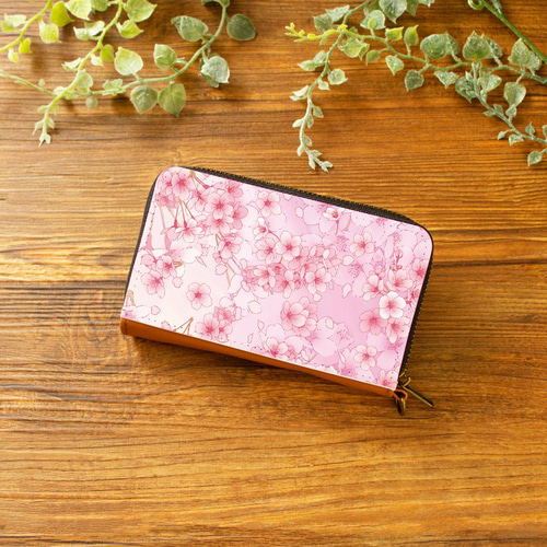 ミニ財布・コンパクト財布】桜ピンク 花柄 【パスケース・コイン ミニ財布・コンパクト財布】桜ピンク 花柄 【パスケース・コイン
