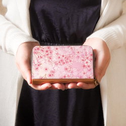 [迷你錢包/緊湊型錢包]櫻花粉色花卉圖案[通行證/硬幣盒] 第1張的照片