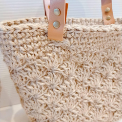 “革の持ち手の色が選べる”　麻の松編みかごバッグ 7枚目の画像