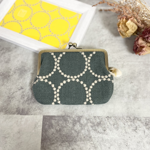 親子がま口財布 ミナペルホネン タンバリン green+ beige がま口 親子がま口財布 ミナペルホネン タンバリン green+ beige がま口