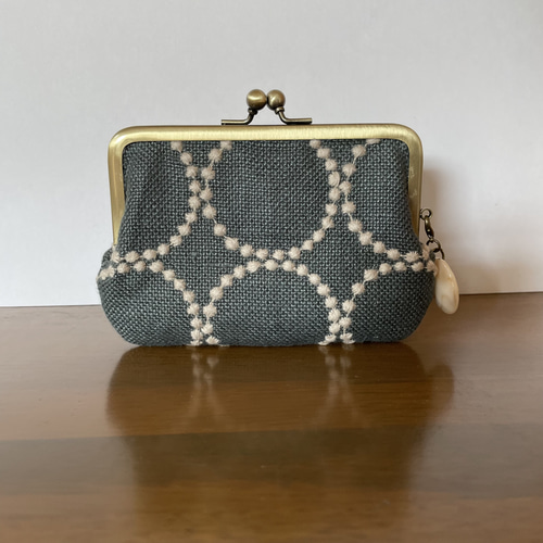 親子がま口財布 ミナペルホネン タンバリン green+ beige がま口