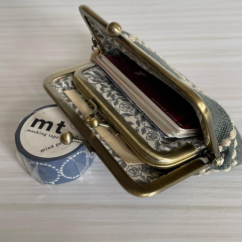 親子がま口財布 ミナペルホネン タンバリン green+ beige がま口 親子がま口財布 ミナペルホネン タンバリン green+ beige がま口