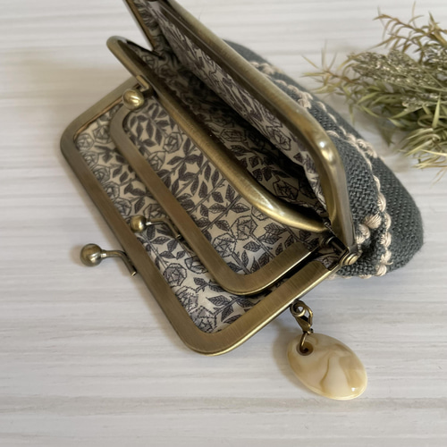 親子がま口財布 ミナペルホネン タンバリン green+ beige がま口 親子がま口財布 ミナペルホネン タンバリン green+ beige がま口