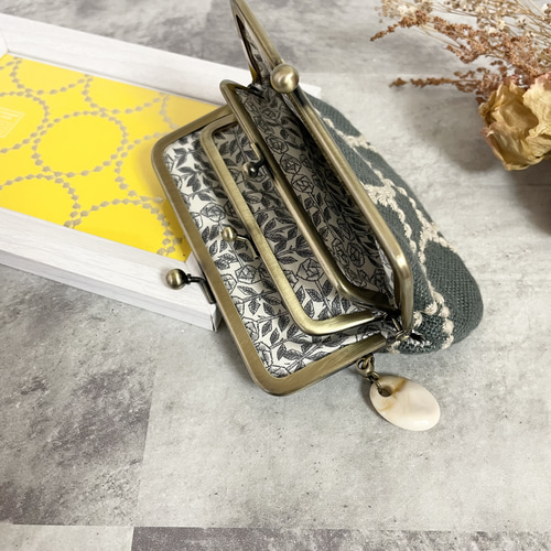 親子がま口財布 ミナペルホネン タンバリン green+ beige がま口 親子がま口財布 ミナペルホネン タンバリン green+ beige がま口