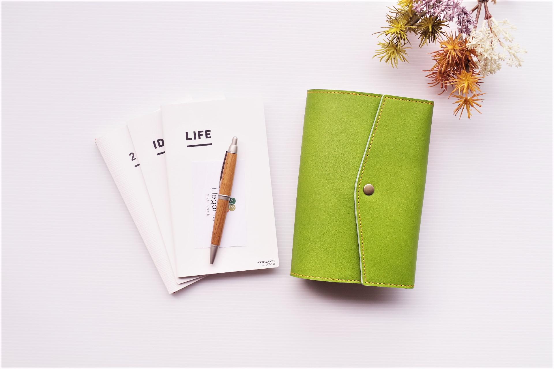 Ｂ６スリム（ジブン手帳 カバーなしリフィル・DIARY・LIFE・IDEA など）対応　手帳カバー 牛革　抹茶きみどり色