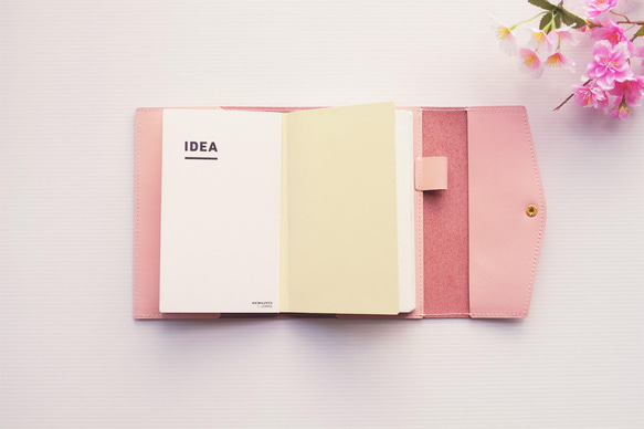 Ｂ６スリム（ジブン手帳 カバーなしリフィル・DIARY・LIFE・IDEA など）対応　手帳カバー 牛革　桜ピンク色 5枚目の画像