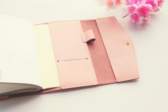 Ｂ６スリム（ジブン手帳 カバーなしリフィル・DIARY・LIFE・IDEA など）対応　手帳カバー 牛革　桜ピンク色 7枚目の画像