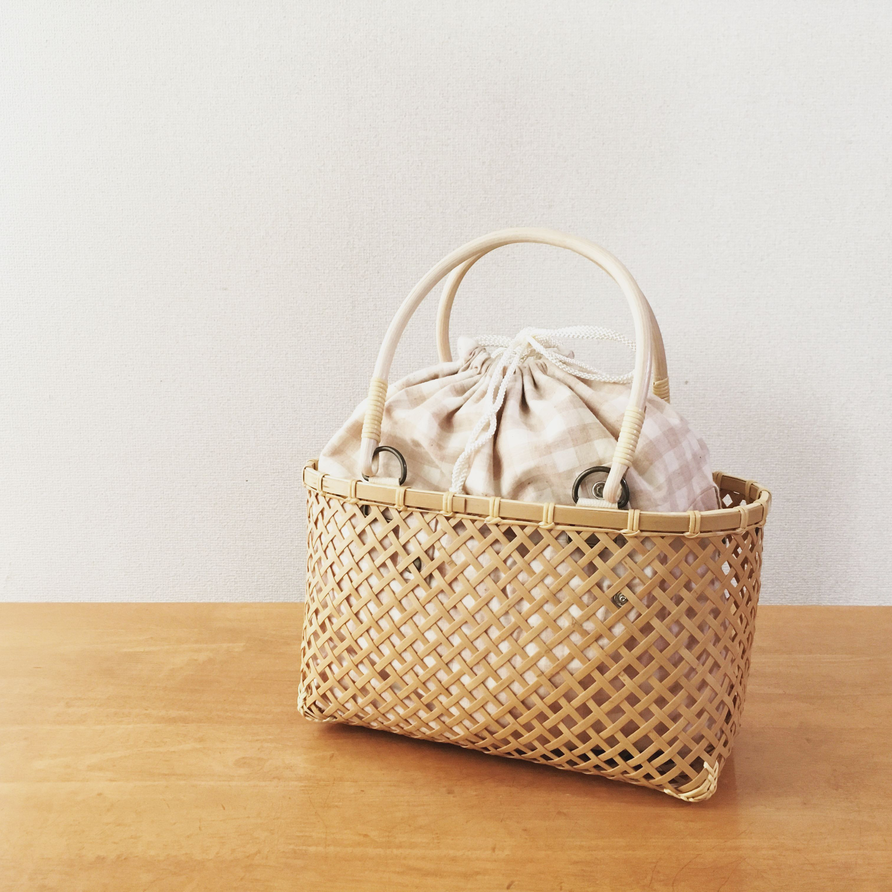 【限定販売】ブラウンチェック　きせかえ竹かごバッグ