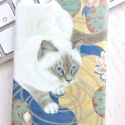 ＜ほぼ全機種対応＞　猫のスマホケース　猫のスマホハードケース　シャム　タイ　睡蓮 2枚目の画像