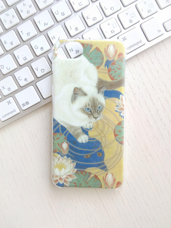 ＜ほぼ全機種対応＞　猫のスマホケース　猫のスマホハードケース　シャム　タイ　睡蓮 3枚目の画像