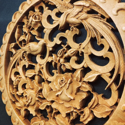 錦鶏薔薇 26.5cm（きんけい・ばら） 参次元彫刻『雅』 透かし彫 楠彫刻 4枚目の画像