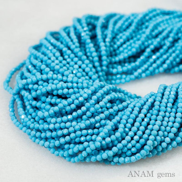 【32㎝】フーライト（ホーライト）ターコイズブルー 2mm ボールカット (ビーズ素材)★ANAM gems 1枚目の画像