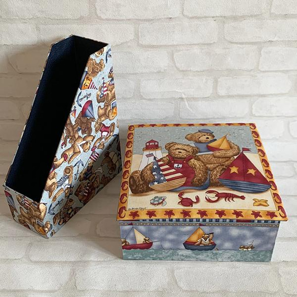 カルトナージュボックス（テディベア・マリン・ヨット・おもちゃ箱・カニ・ザリガニ） 6枚目の画像