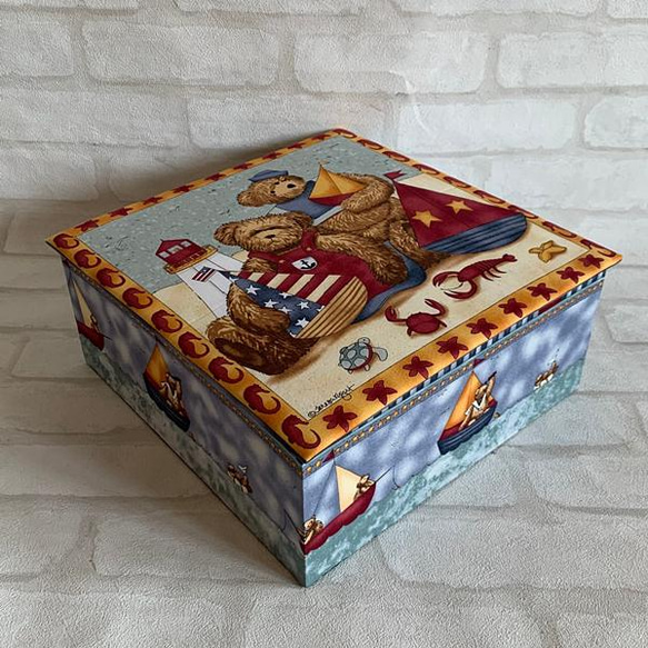 カルトナージュボックス（テディベア・マリン・ヨット・おもちゃ箱・カニ・ザリガニ） 3枚目の画像