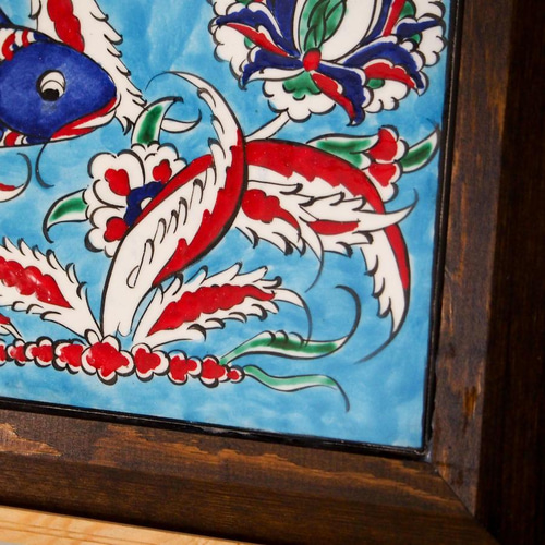 絵　タイルアート　陶器　一点もの イタリア製 カナリア 花 タイル 陶板 アートタイル 陶器 手描き