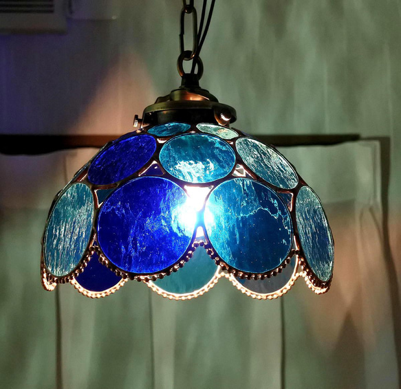 青の雫玉ランプ ステンドグラス 照明 ランプ ペンダント 2枚目の画像